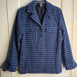 Denim & Co Blue Checkboard Button Front Shirt Jacket Shacket